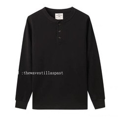Mens Long Sleeve Shirts Soild Color Heavy Cotton Retro Casual T-Shirts