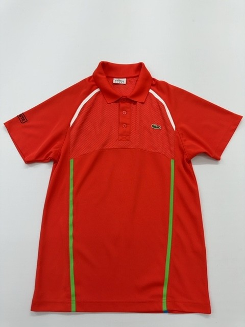 Lacoste Boys Red Polo Shirt Size 2 Contrast Side Stripe Short Sleeve