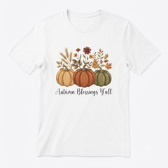Autumn Pumpkin Floral Thanksgiving Harvest Seasonal Graphic T-shirt