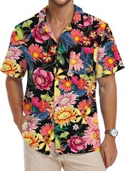 Men’s Hawaiian Shirt Floral Print Short Sleeve Button Down Casual Beachwear Top