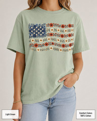 Floral American Flag Comfort Colors Shirt