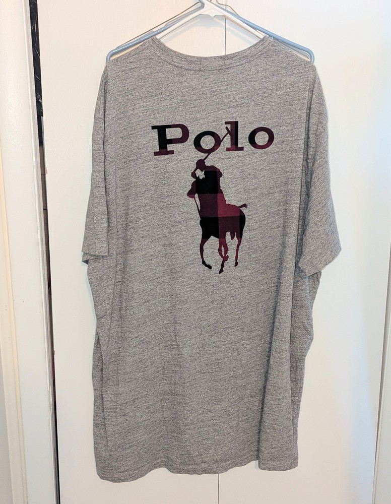 Polo Ralph Lauren Big Pony T Shirt Mens Size 3XLT Tall Gray Buffalo Plaid Logo