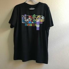 Super Mario W/ Luigi Wario Waluigi Mens Stretch Black ShortSleeve T-Shirt Sz 2XL