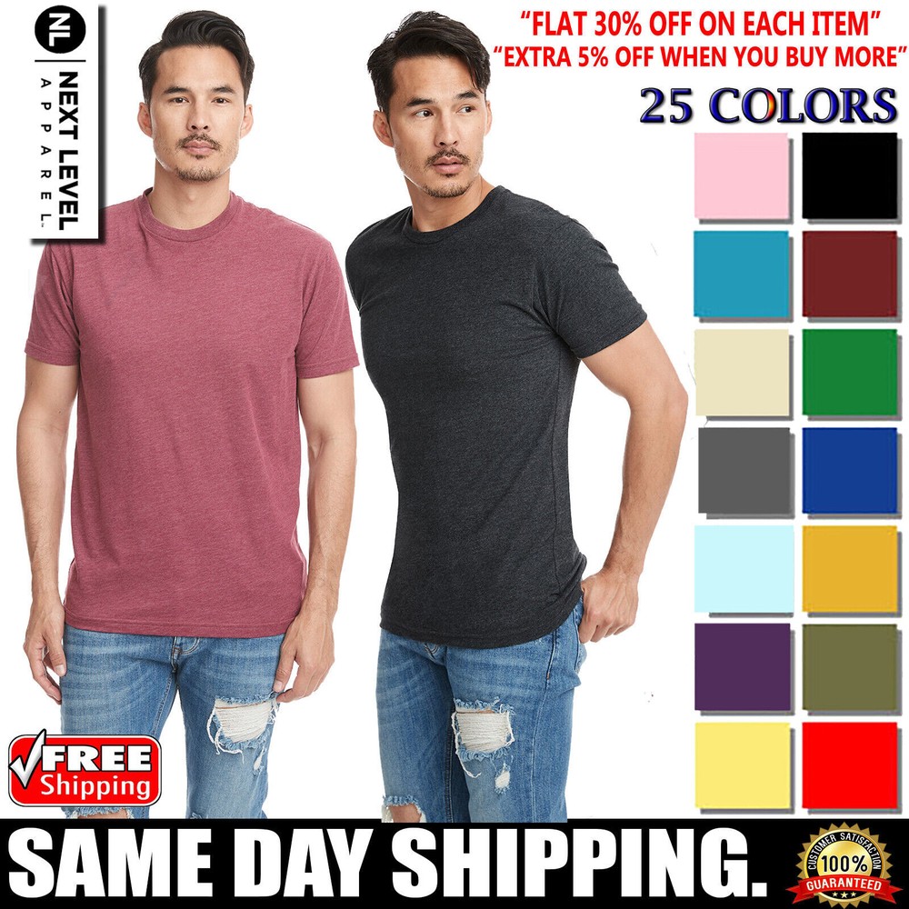 Next Level Men’s Sueded Crew Neck Premium Fit T-Shirt Short Sleeves T-Shirt 6410