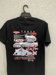 Tokyo Street Speed Dreams Racing Cars Graphic Print T-Shirt Black L Crew Neck