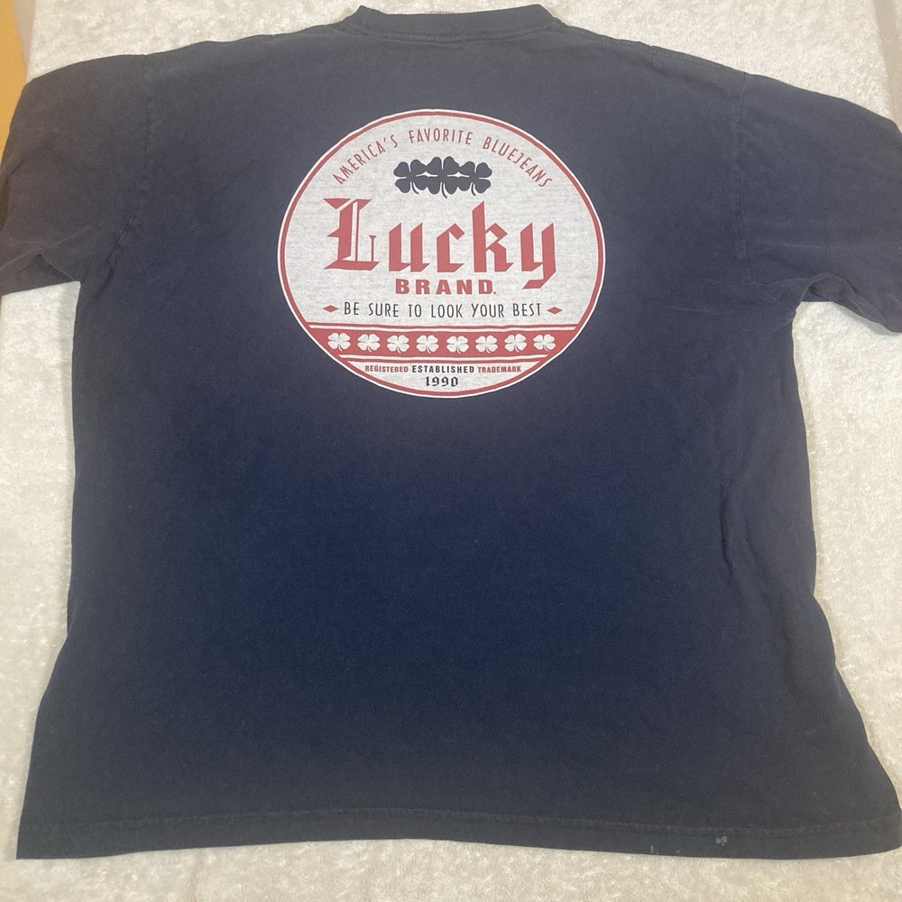 Lucky Brand Shirt Mens One Size Him 2XL Black Logo Graphic Look Your Best *Spots