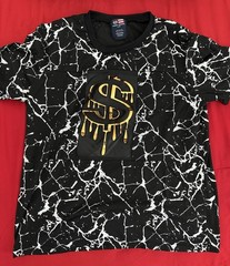 Phat Farm Men’s L/G Regular Black White Marble Graphic Tee Gold Logo Crewneck
