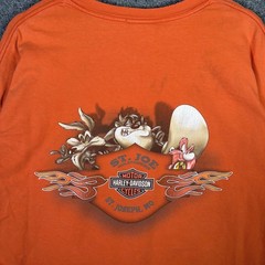 Vintage Harley Davidson Shirt 2XL Orange 90s Long Sleeve Flames Looney Tunes