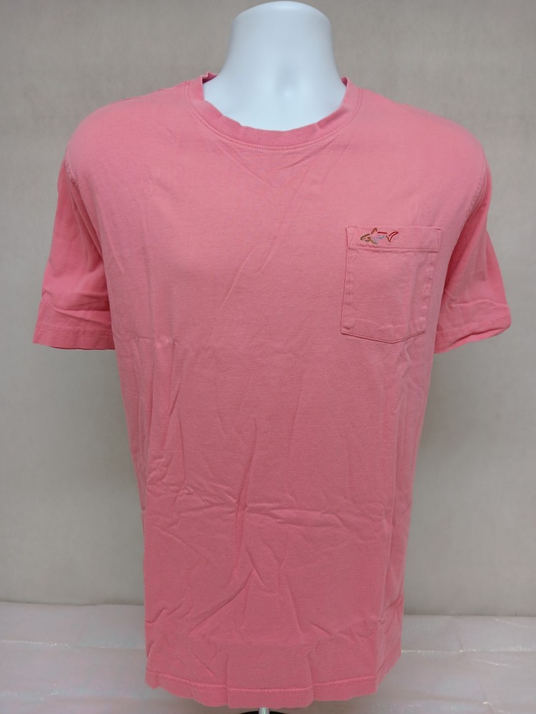 GREG NORMAN MENS LARGE SALMON RED SHORT SLEEVE ALL COTTON TEE WITH SHARK LOGO