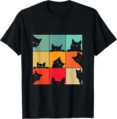 Funny Retro Vintage Curious Black Cat For Cats Lover T-Shirt