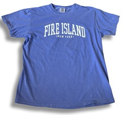 FIRE ISLAND LONG ISLAND NY MENS LARGE SURFING HAMPTONS BLUE CREW NECK T-SHIRT