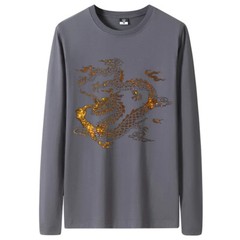 Fashion Dragon Rhinestones Diamond Long Sleeve Luxury Men Trend Cotton T-Shirt
