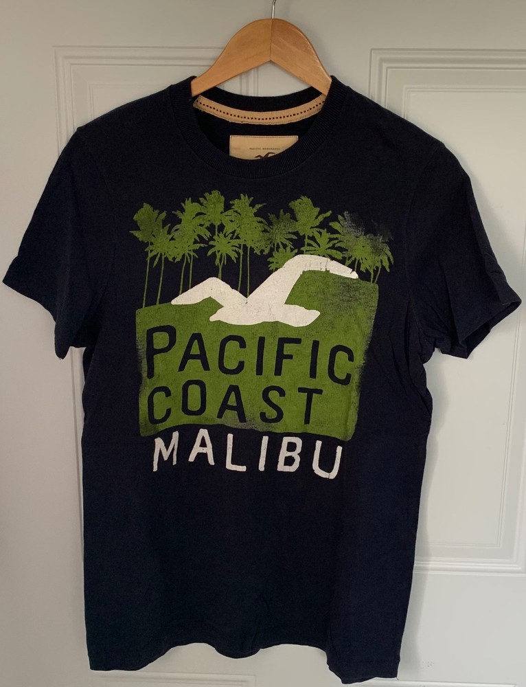 Hollister California HCO Pacific Coast Malibu Graphic T-Shirt Tee Navy Medium