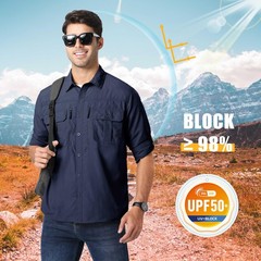 Mens Long Sleeve Cargo Shirt Sun Protection Outdoor Hiking Quick Dry Work Shirts