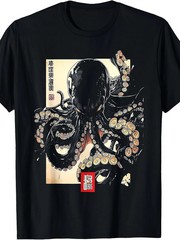 Dark Octopus Japanese Art Graphic T-Shirt Retro Ocean Streetwear Casual Tee