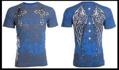 ARCHAIC by AFFLICTION Blue Grey STONE RANGER Short Sleeve Slim Fit T-shirt NWT