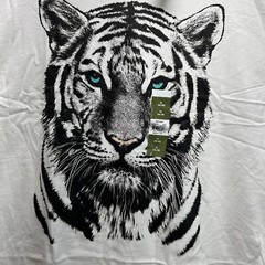 White Tiger T-Shirt Men’s Size XL ODM White Short Sleeve Big Face Cotton NWT