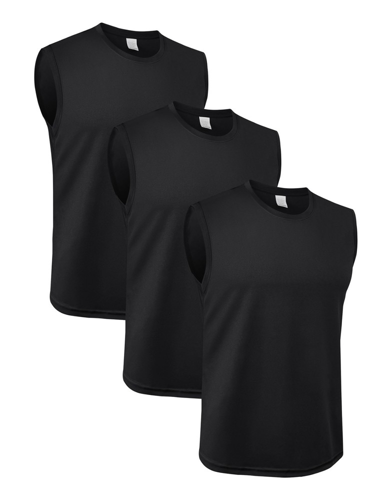 3 Pack Mens Gym Workout Tank Tops Tee Sleeveless T-Shirts Vest Quick Dry Black
