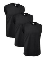 3 Pack Mens Gym Workout Tank Tops Tee Sleeveless T-Shirts Vest Quick Dry Black