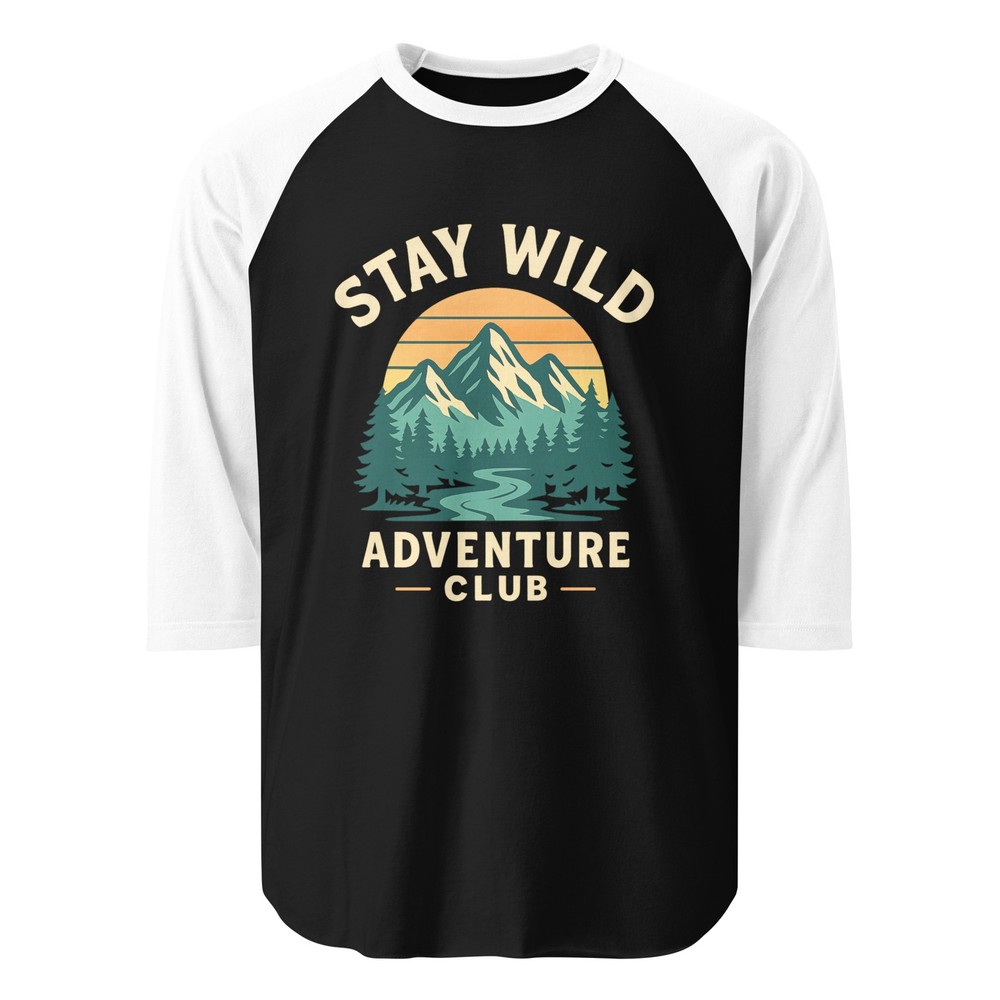 Stay Wild Adventure Club Raglan Shirt Hiking Camping Nature Baseball Tee S-2XL