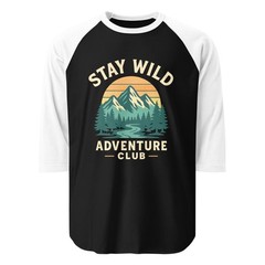 Stay Wild Adventure Club Raglan Shirt Hiking Camping Nature Baseball Tee S-2XL