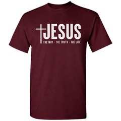 Jesus Christ Cross The Way Truth Life T-Shirt Faith in God Christian Bible Tee