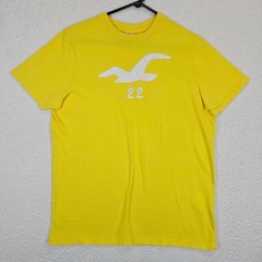Hollister Mens T Shirt Large Yellow Applique Seagull 22 Logo Surf Y2K Graphic L