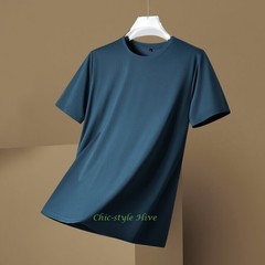 Summer fashion Men’s Silk T-Shirt Short Sleeve Luxury Soft Breathable Tee