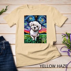 Maltipoo Starry Night White Maltese Poodle Dog Art by Aja T-Shirt Unisex T-shirt