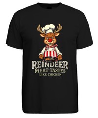 Reindeer Meat Tastes Like Chicken Reindeer Chef Apron Funny Mens T-Shirt