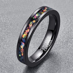Created Opal Rings for Women 4mm Black Tungsten Wedding Engagement Bands Size…