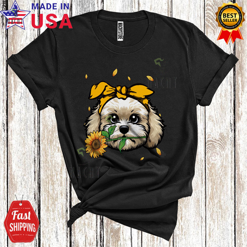Maltipoo With Sunflower, Lovely Dog And Sunflower Flowers Lover T-Shirt