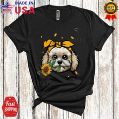 Maltipoo With Sunflower, Lovely Dog And Sunflower Flowers Lover T-Shirt