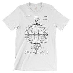 Hot Air Balloon Patent T-Shirt.100% Cotton Comfy Tee on Black White or Gray. NEW