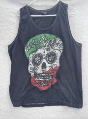 Vintage MANI tank top men skull mayan XL Black Hippie Boho Psychedelic