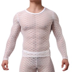 Fetish Mens Underwear Sheer Mesh Muscle T-Shirt Tank Tops Long Johns Trousers