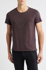 $168 John Varvatos Beaded Skull Raw Edge T-Shirt Mens Medium Oxblood Cotton Tee