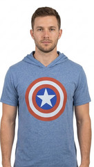 Marvel Mens Captain America Shield Hooded Hoodie Short Sleeve Shirt NWT S-XL