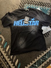 Hellstar Men’s Black Blue Cotton Jersey Graphic Logo Crew Neck Tee Size M
