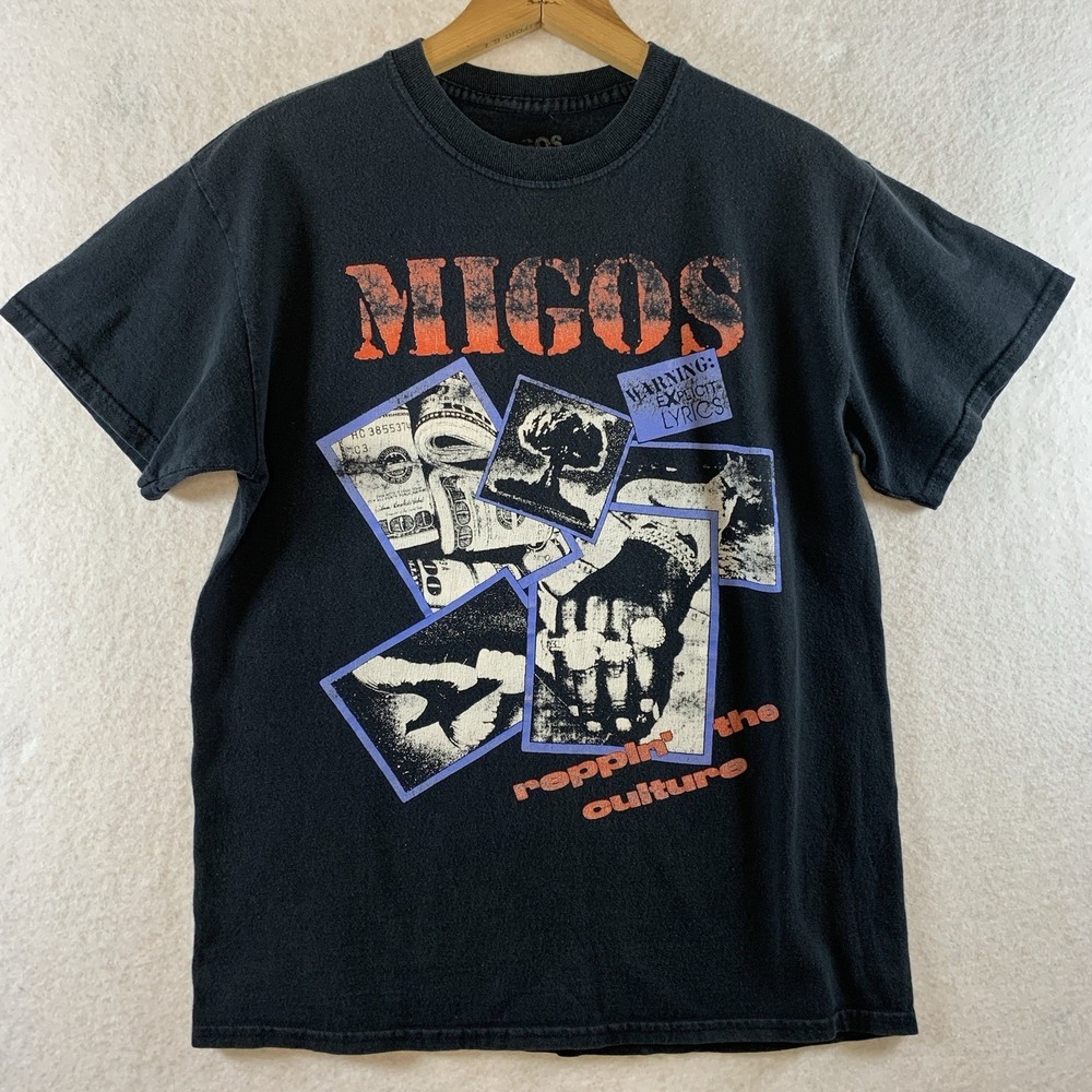 Migos Reppin the Culture Mens Band T Shirt Sz M Black Distressed Hip Hop Rap Y2K