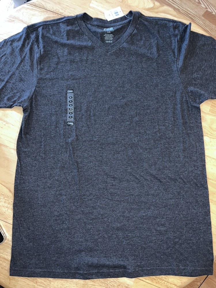 XL CSG Mens T-Shirt 100% Cotton V-Neck Short Sleeve Solid Gray BNWT