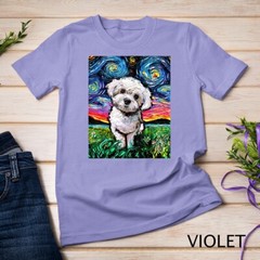 Maltipoo Starry Night White Maltese Poodle Dog Art by Aja T-Shirt Unisex T-shirt