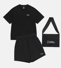 National Geographic Black 3PCS Set T-Shirt Shorts Mini Bag New