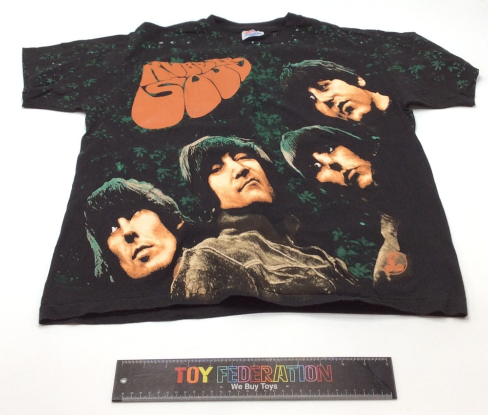 Vtg 90s The Beatles RUBBER SOUL Large All Over Print Double Sided T-Shirt