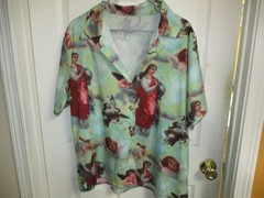 Cool Green Short Sleeve Button Shirt Praying  Angel/Cherub- M