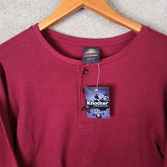 Knocker Shirt Mens L Maroon Henley Cotton Thermal Long Sleeve Casual Outdoor NEW