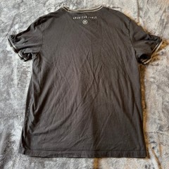 American Eagle Mens Large Ringer T-Shirt Black Grey Striped Trim Embroidered