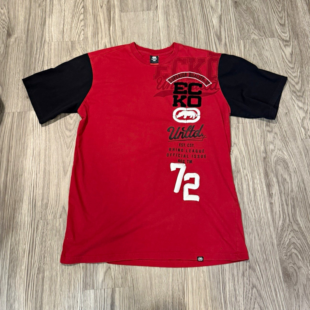 Ecko Unltd Shirt Mens Large Red Black Y2K Streetwear Graphic Rhino 72