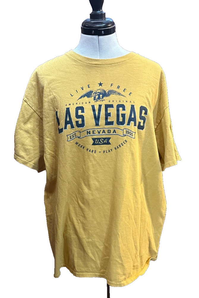 Unisex XL screen print gold tshirt – Las Vegas Live Free