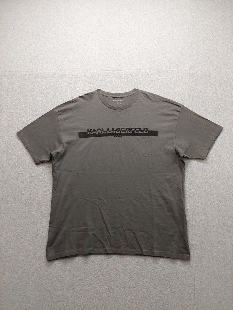 Karl Lagerfeld Men Shirt XXL Gray Crew Neck Short Sleeve Flat Front Outdoor Tee